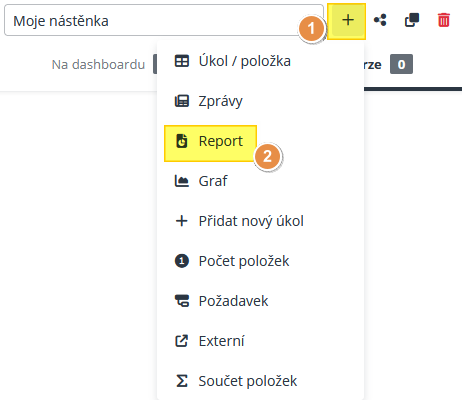 Nástěnka - přidání nového reportu