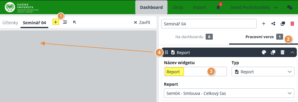Smlouva - Reporty - nastavení nástěnky