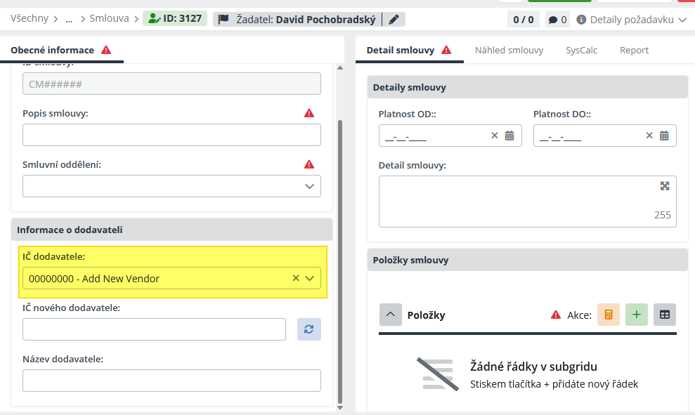 Smlouva - přidat nového dodavatele